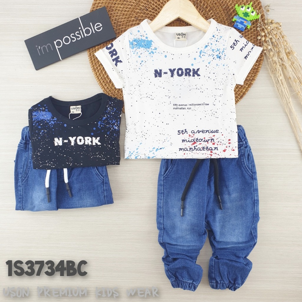setelan baju kaos celana jeans joger panjang anak lakilaki / uson sco254 sco255