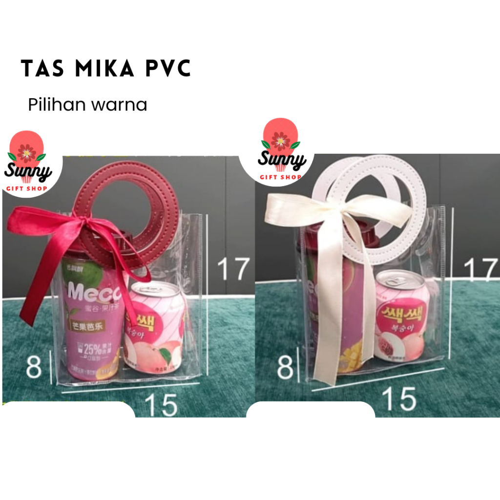 

Tas Mika PVC / Hamper mika / hamper pvc mika / Tas Mika PVC Handle Kulit | Goodie Bag Hampers | Gift Bag | Kantong Souvenir Ulang Tahun Transparant Bening