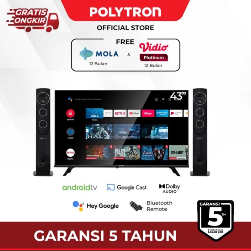 Led polytron cinemax 43inch android tv pld 43ta5055