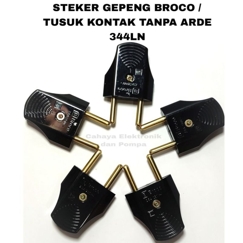 Steker Gepeng Broco Hitam 344LN/Colokan Gepeng Broco/Two Pole Plug Broco 344LN