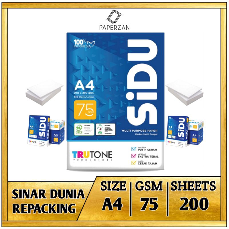 

Kertas HVS A4 75 Gram SIDU Sinar Dunia 1 Kg 200 Lembar