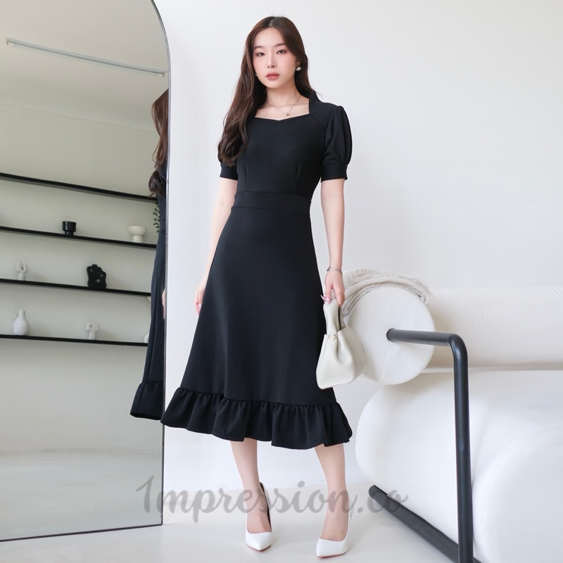 SCANNY Dress Gaun Pesta Kondangan Wanita Gaun Midi Simple Scuba Premium Mewah Elegan