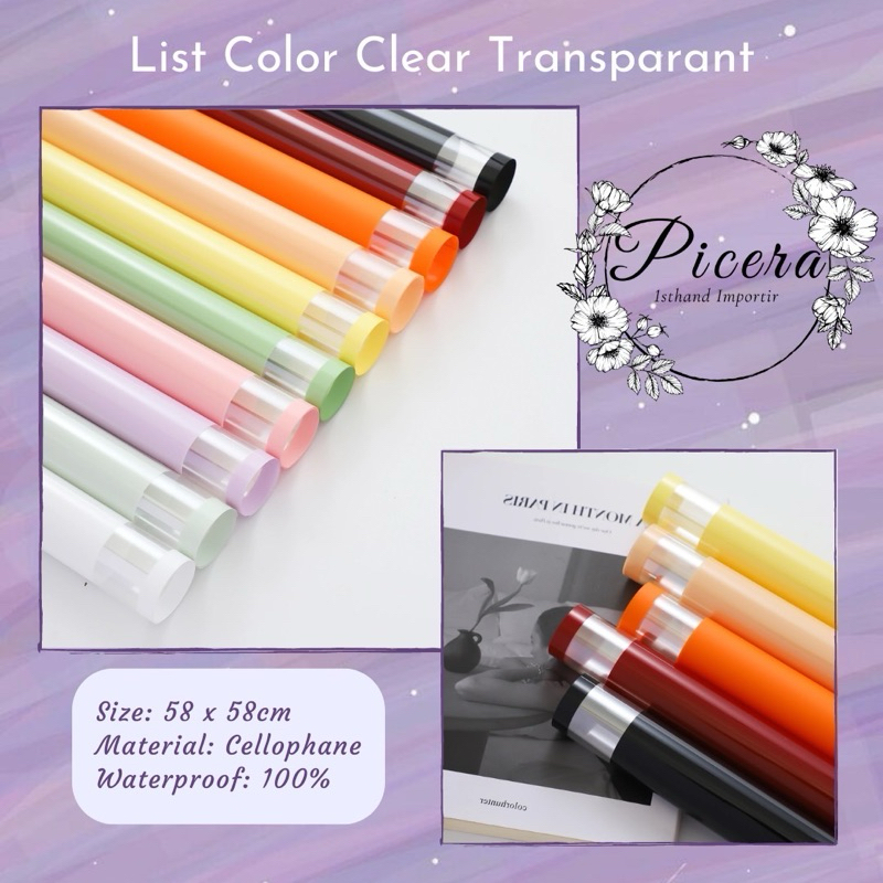 

Flower Wrapping Paper Glossy List Border Solid Color Clear Transparant Cellophane Waterproof Kertas Bungkus Pembungkus Bouquet Bucket Bunga Bening Pastel Anti Air