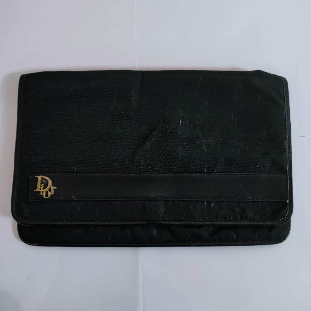 Auth Christian Dior Canvas Black Cluth Hand Bag Preloved Tas Tangan