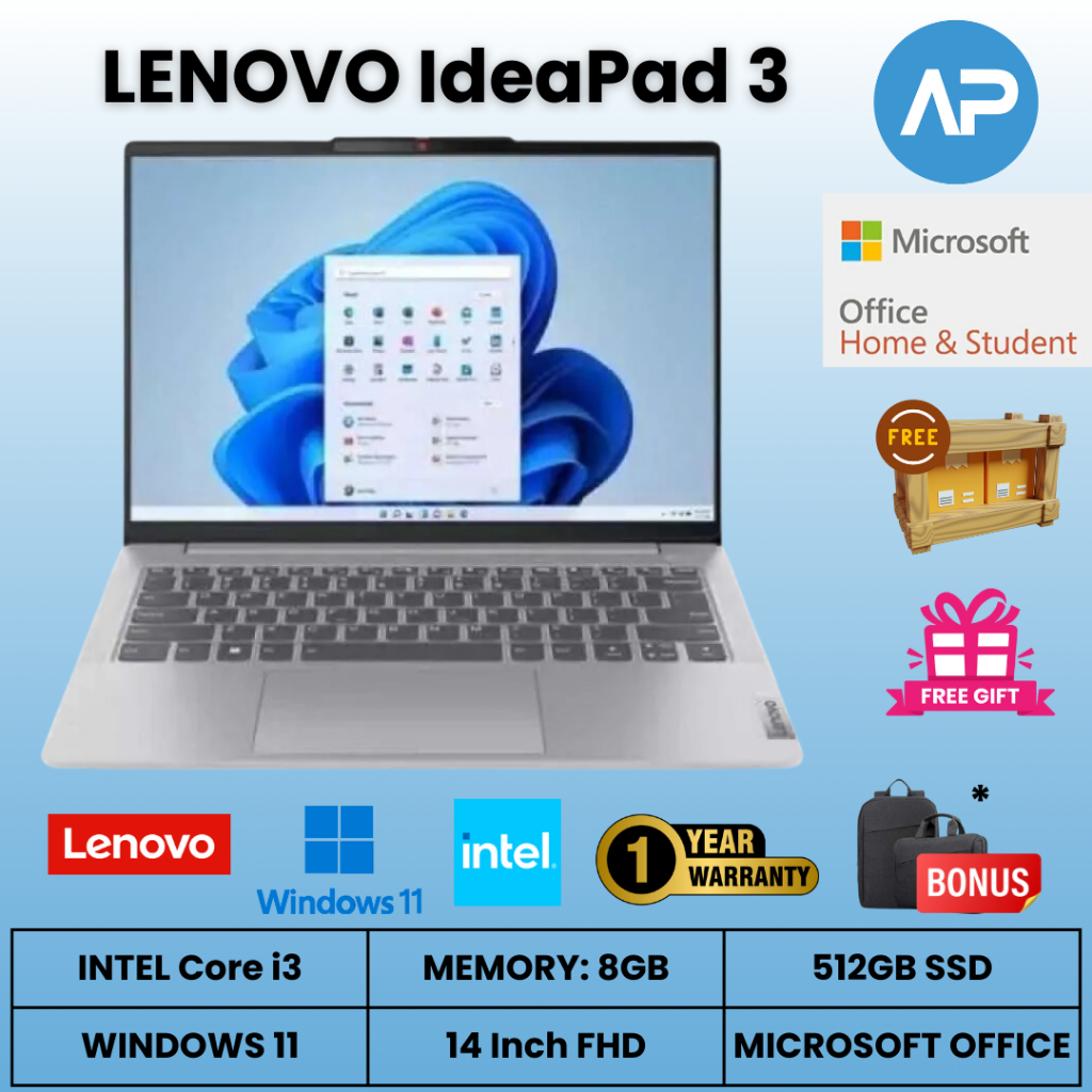 Laptop Lenovo IdeaPad Core i3 - 8GB - 512GB SSD - 14" - Windows