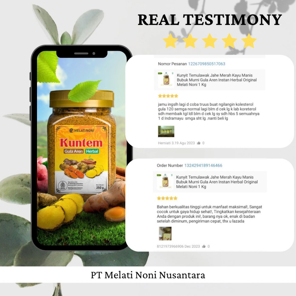 

KUNTEM Kunyit Temulawak Jahe Merah Kayu Manis Gula Aren Bubuk Herbal Original 1 Kg Melati Noni