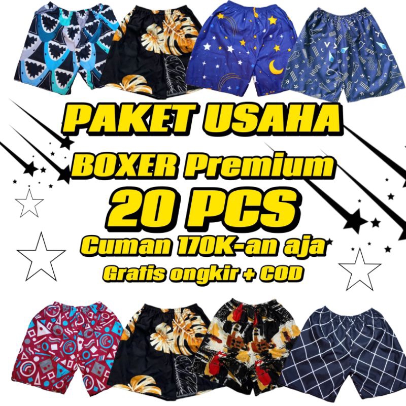 Celana Boxer paket usaha 20 pcs | Boxer pria dan wanita | Celana pendek | Celana boxer murah | Boxer
