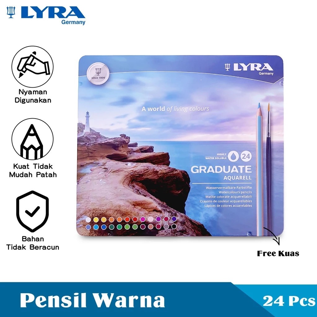 

Lyra Pensil Warna Graduate Aquarell Pensil Warna Lengkap Isi 24 Warna Metal Box