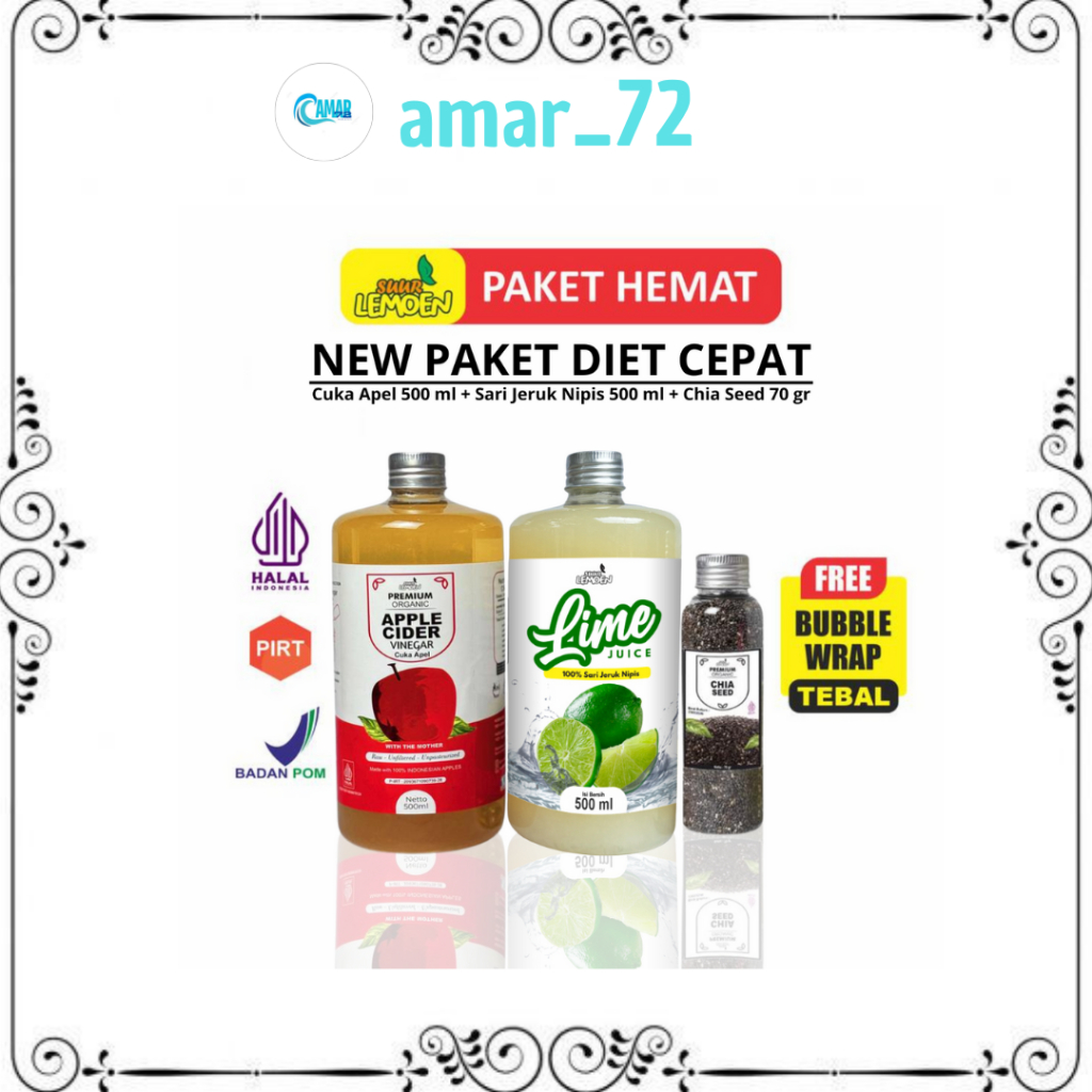 

Paket Best Seller Paket Diet Sehat 3in1 - Cuka Apel 500ml, Sari Nipis 500ml, dan Chia Seed 70gr