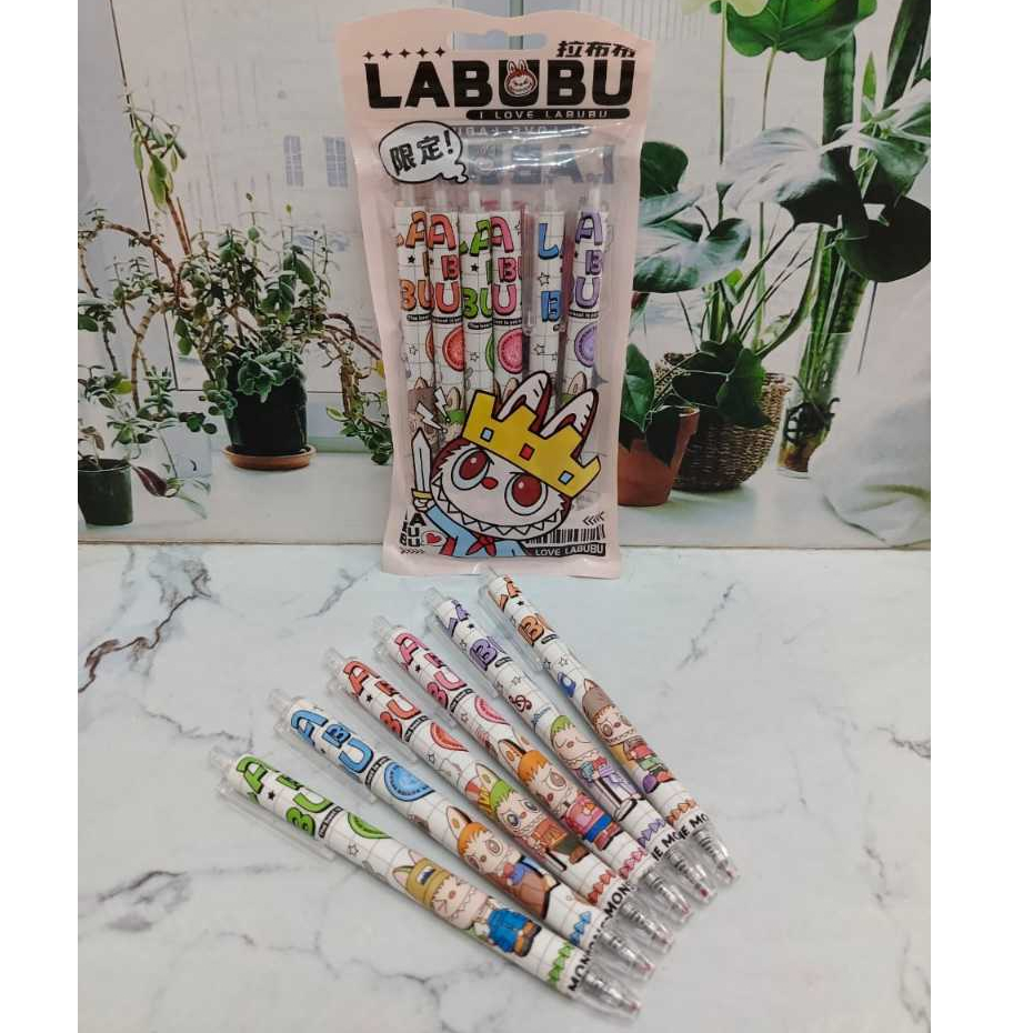 

(6 pc) PEN GEL KLIK CETEK PENA bungkus KUROMI SANRIO LOTSO CINNAMOROLL LABUBU