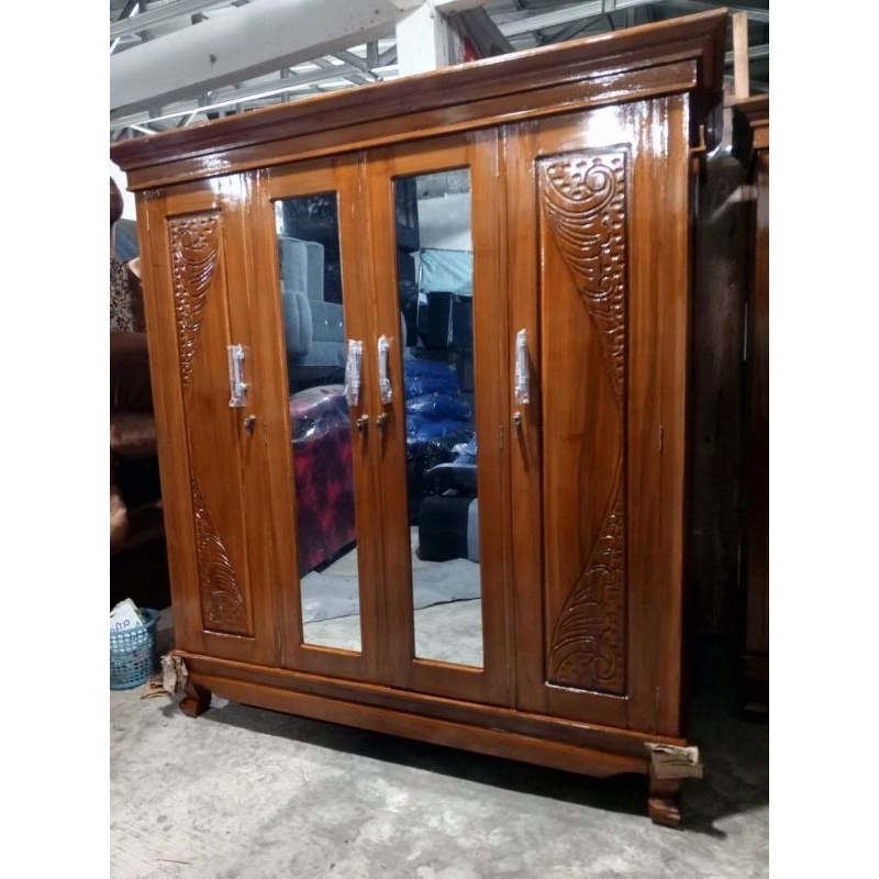 lemari kayu jati 4 pintu