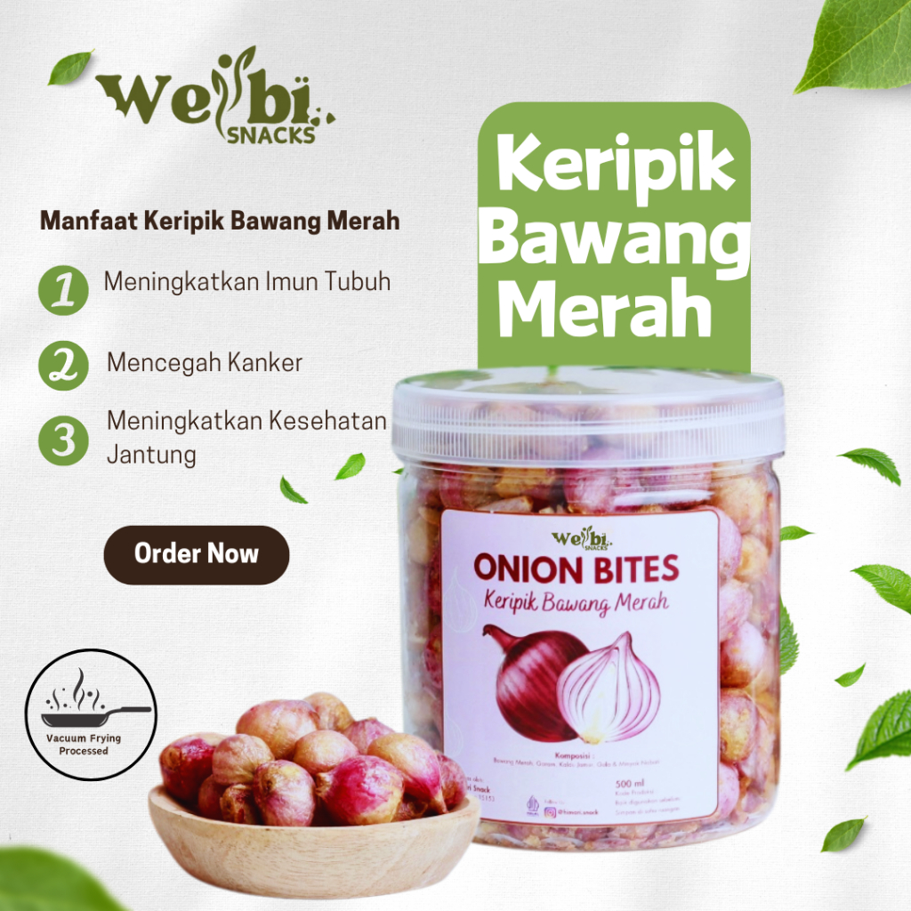

Keripik Bawang Merah Utuh 100% Produk Lokal Halal Onion Bites Kemasan Toples 500-750ml