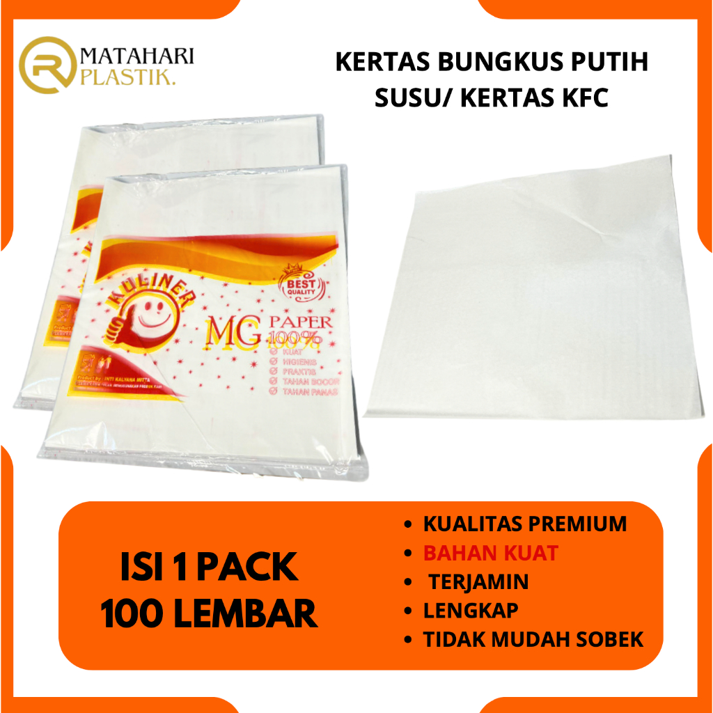RMP - KERTAS BUNGKUS NASI PUTIH UK 25X27 ISI 100 LEMBAR - KERTAS BUNGKUS NASI PUTIH SUSU - KERTAS MG