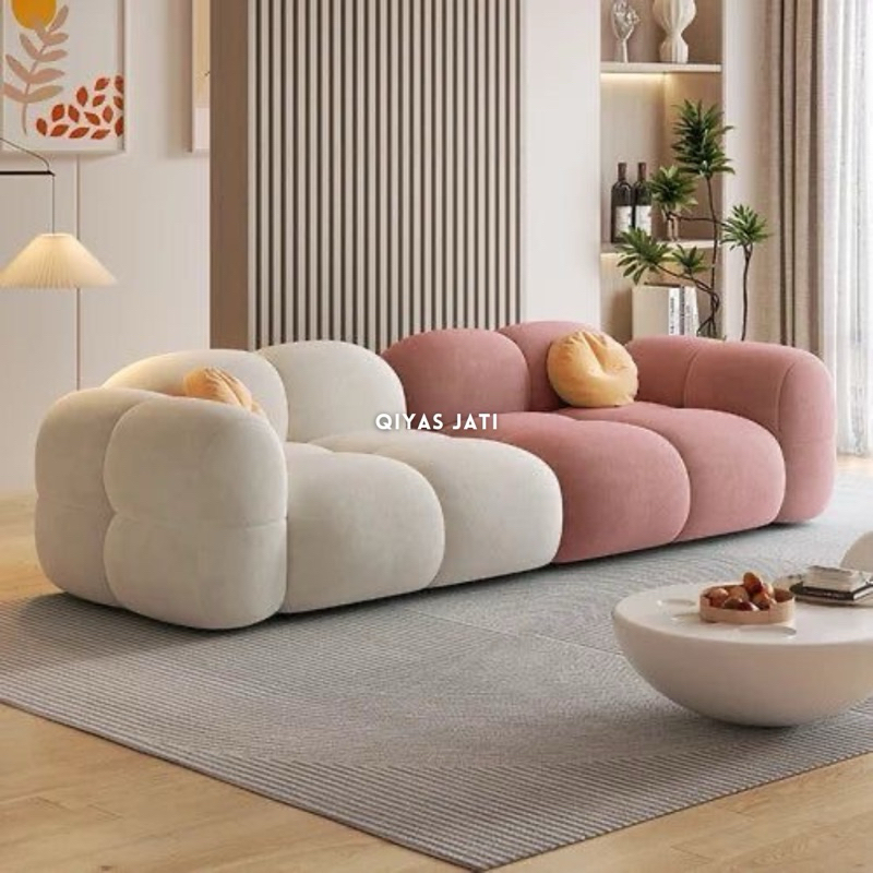 Sofa ruang tamu minimalis, Sofa 2 seater japandi style, Sofa tv aesthetic rangka jati