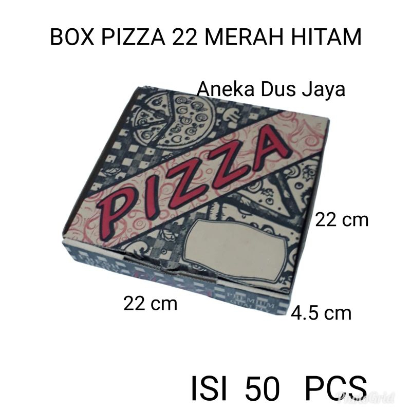 BOX PIZZA UK.22 MERAH HITAM[ ISI 50 PCS ]/KARDUS PIZZA UK.22 MERAH HITAM/EFLUTE