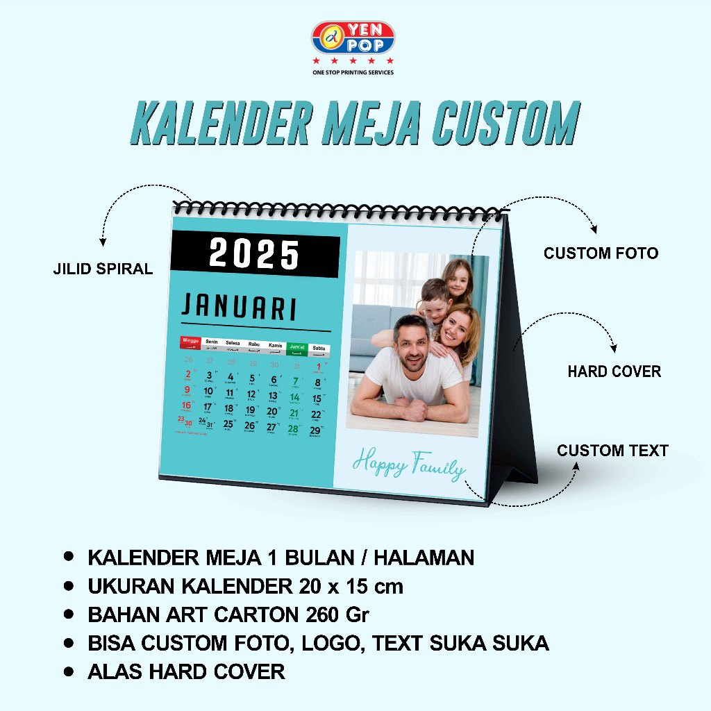 

Kalender Meja Custom 2025 Uk. A5 - 7 Lembar ( Custom Nama & Foto ) Alas Hardcover - Kuning