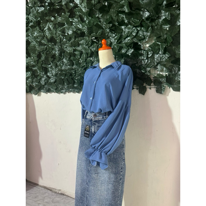 Kemeja Jumbo Lengan Balon Cringkle Airflow kemeja terbaru kekinian