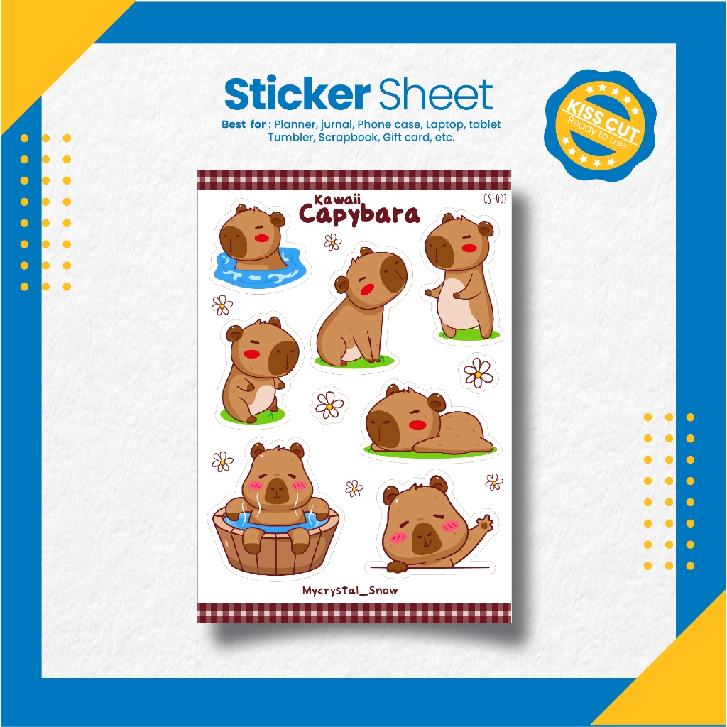 

Stiker Lucu Capybara/ Cute Capybara Sticker Sheet [CS-007]