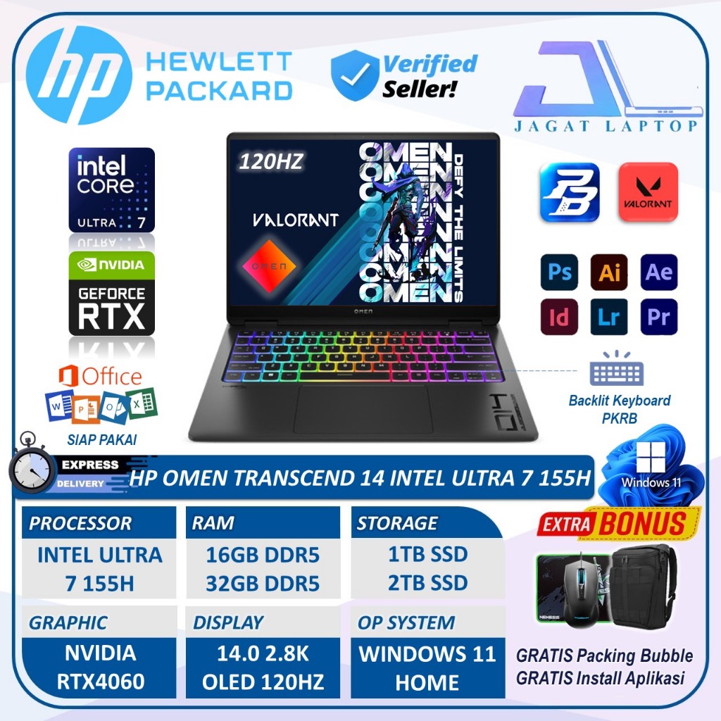 Laptop Gaming Slim Hp Omen Transcend Intel Ultra 7 RTX4060 16GB DDR5 2TB SSD 14.0 inch OLED