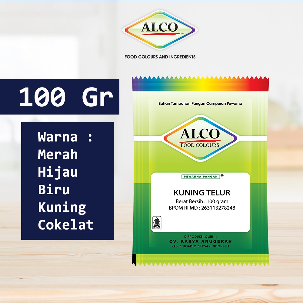 

Pewarna Makanan Minuman Kue Bubuk ALCO 100 gr Ecer
