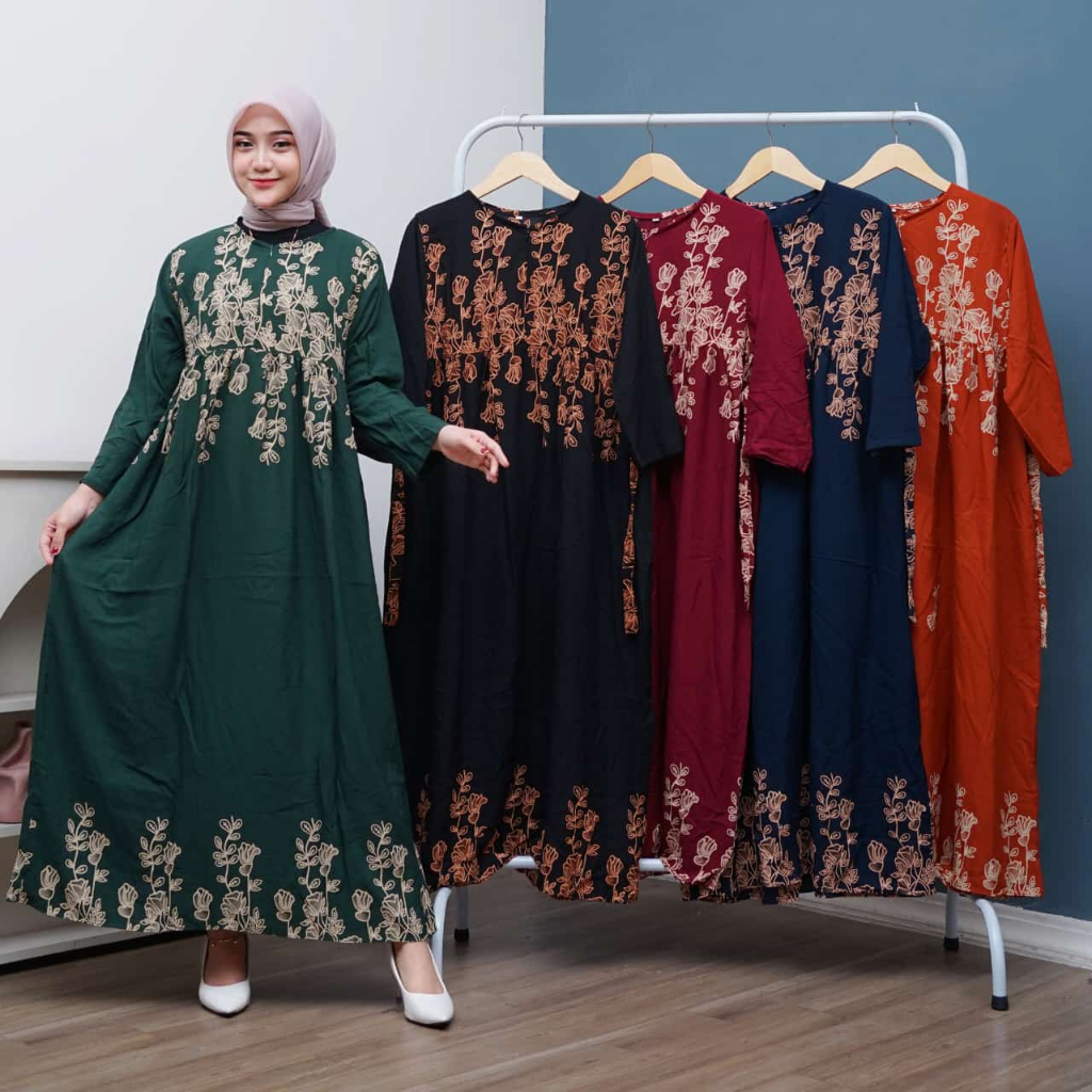 Dress gamis shanum Rayon Premium Rempel Daster Busui Bumil Lengan Panjang Kekinian