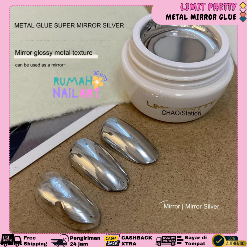 LIMIT PRETTY METAL SUPPER MIRROR GLUE SILVER GLUE JAPANESE STYLE 5GR / JAPANESE NAIL LINER METALIC /