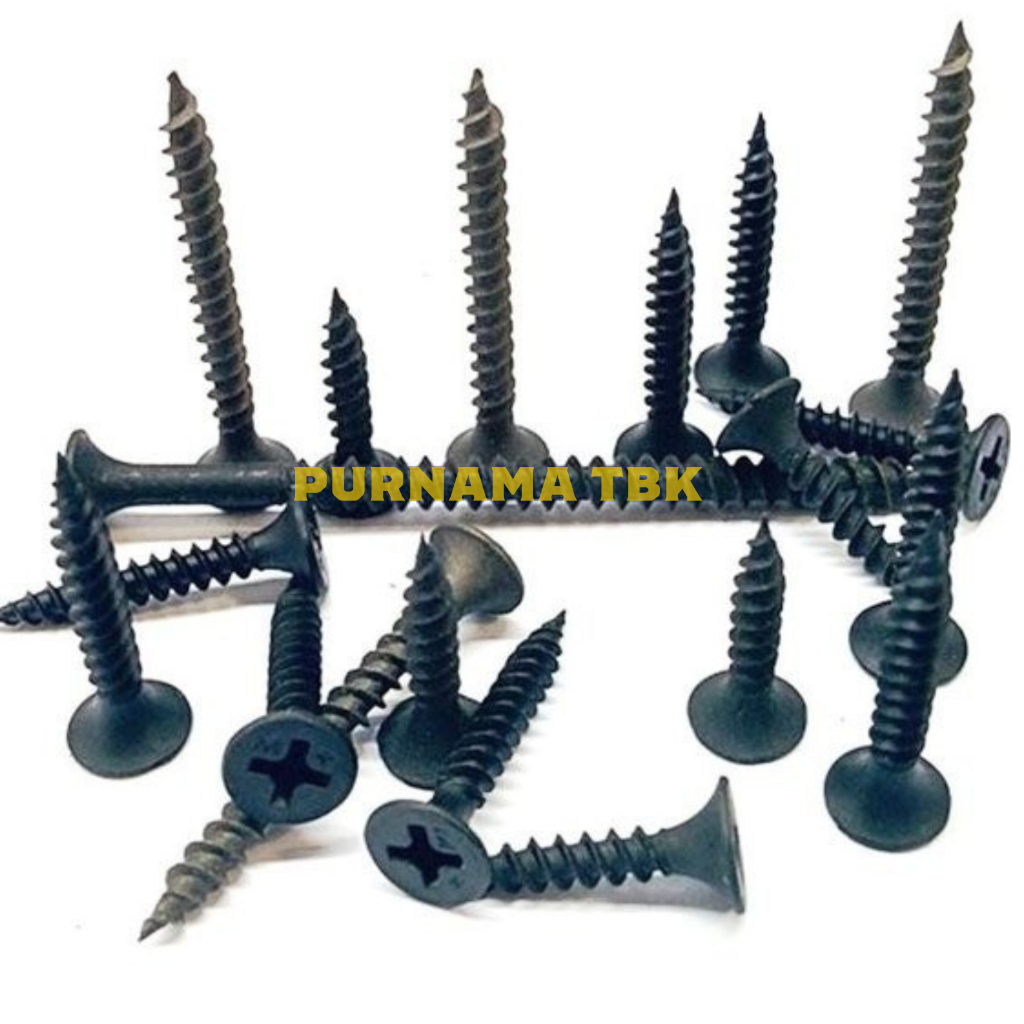 Sekrup Gypsum 2.54 cm (6 x 1 Inch) - Sekrup Hitam untuk Kayu, Holo, dan Baja Ringan - Harga per 1