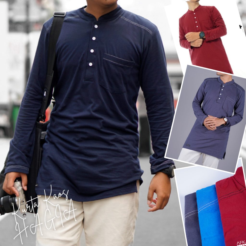 Baju Koko Kurta Kaos Pria Dewasa Lengan Panjang Hagia Premium Jumbo oversize big size