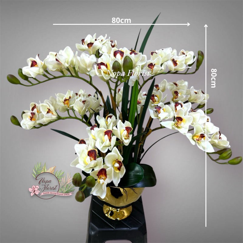 Bunga Anggrek Artificial Vas Gold Mewah