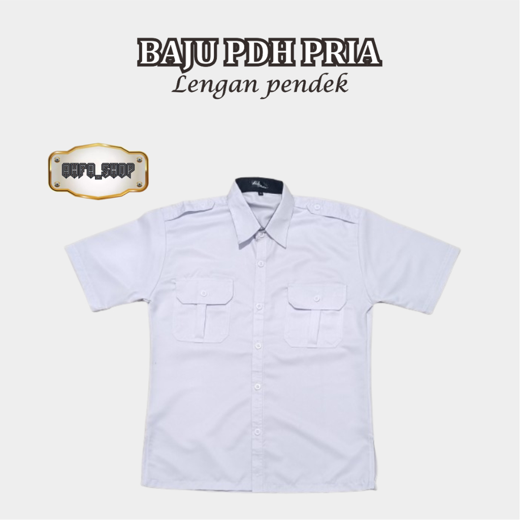 Baju PDH Putih Pria Lengan Pendek Kemeja Pdh Putih Pns Pria Kerah Hitam Seragam PNS Putih Pria Terba