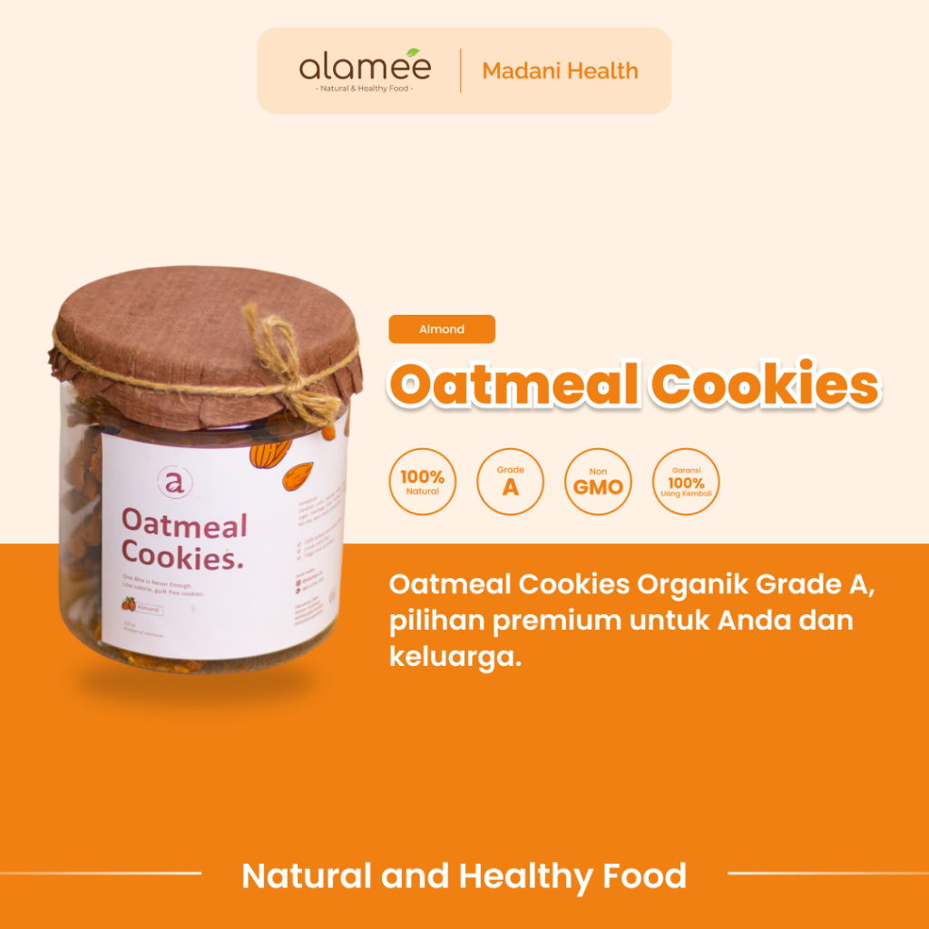 

ALAMEE Oatmeal Diet Cookies - Cemilan Almond Snack Kue Kukis Sehat Healthy Snack Oat 225gr