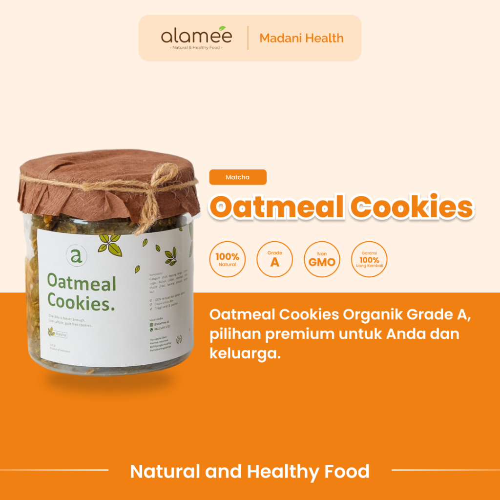 

ALAMEE Oatmeal Diet Cookies - Cemilan Matcha Snack Kue Kukis Sehat Healthy Snack Oat 225gr