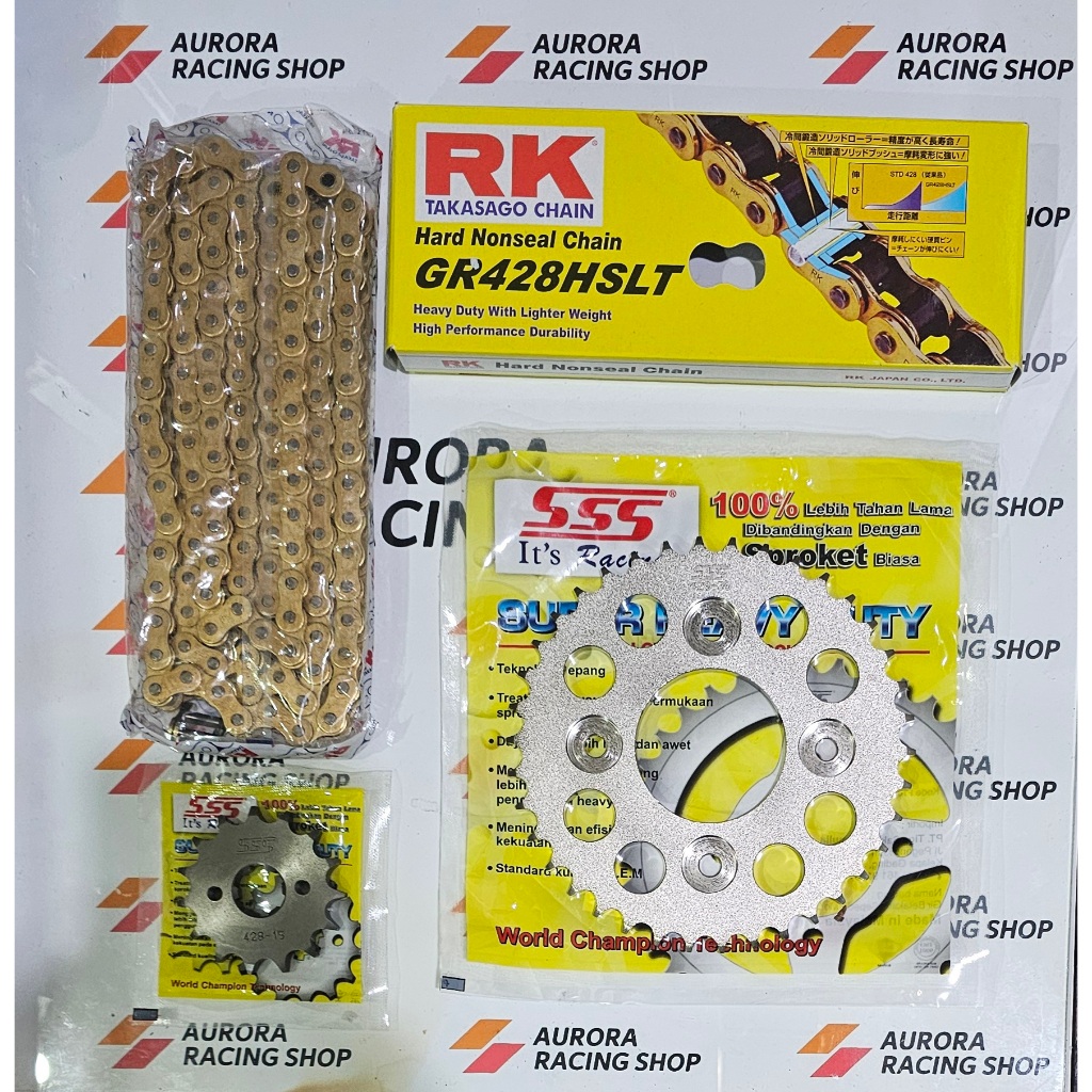 Gear Set SSS Supra X 125 - Supra 125 Fi - Blade New - Revo - Kharisma & Rantai RK 428 HSLT Gold