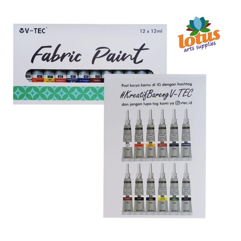 

V-TEC Glass Fabric Leather Paint Color Cat Kaca Kain Textile Kulit Set 12x12ml SF6