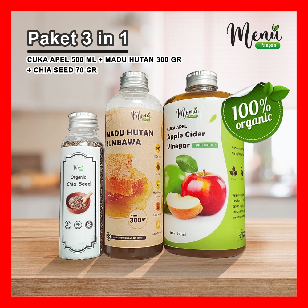 

PAKET CUKA APEL + Madu Hutan Sumbawa + Chia Seed untuk Kesehatan Pencernaan, Detox & Imun Tubuh