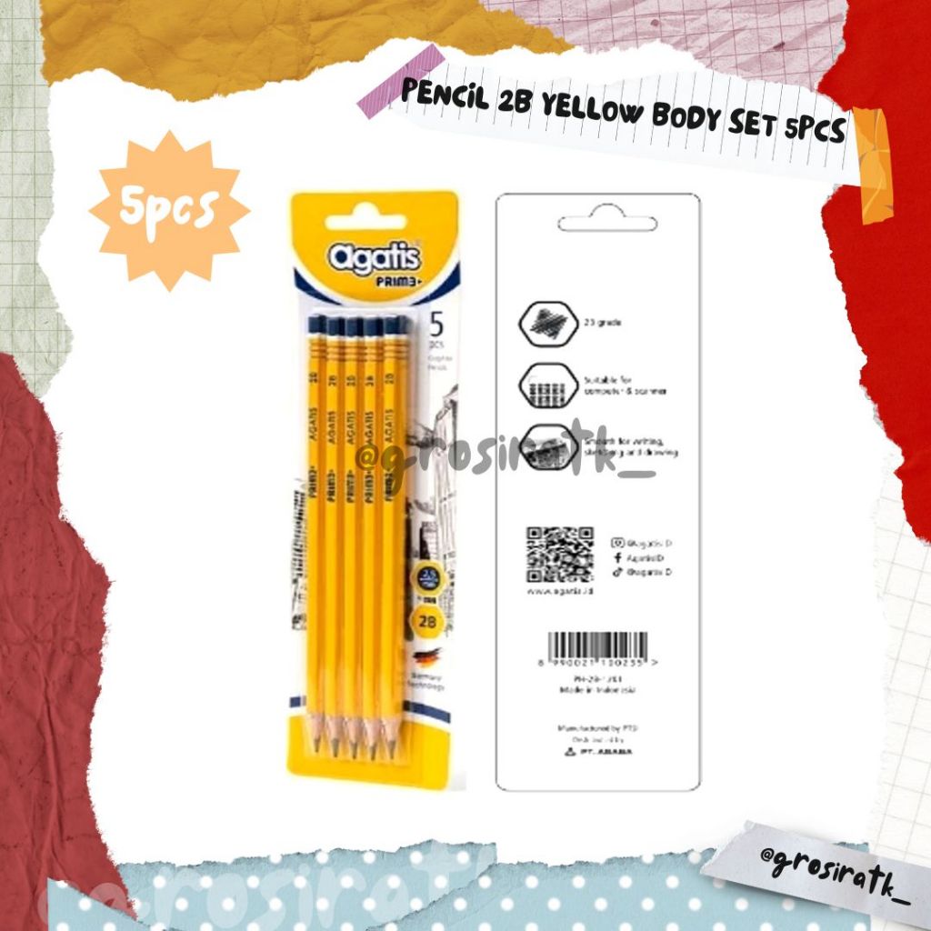 

AGATIS PRIME WOOD HEXAGONAL GRAPHITE PENCIL 2B YELLOW BODY COLOR in BLISTER CARD SET 5 PIECES