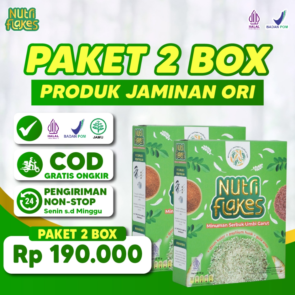 

Nutriflakes Sereal Umbi Garut Atasi Asam Lambung Magh Gerd Original 2 Box