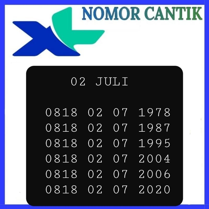 KARTU XL CANTIK TANGGAL BULAN TAHUN LAHIR