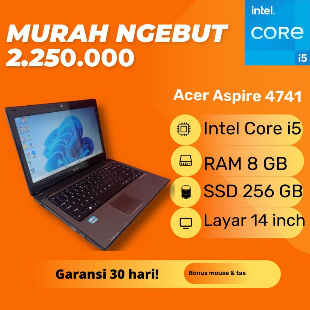 Laptop Acer Aspire 4741 Intel Core i5 RAM 8GB SSD 256GB Windows 11