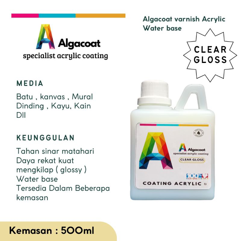 Algapaint vernis batu /vernis kayu/vernis clear Gloss/coating kayu/coating batu/coating cat lukis/ve