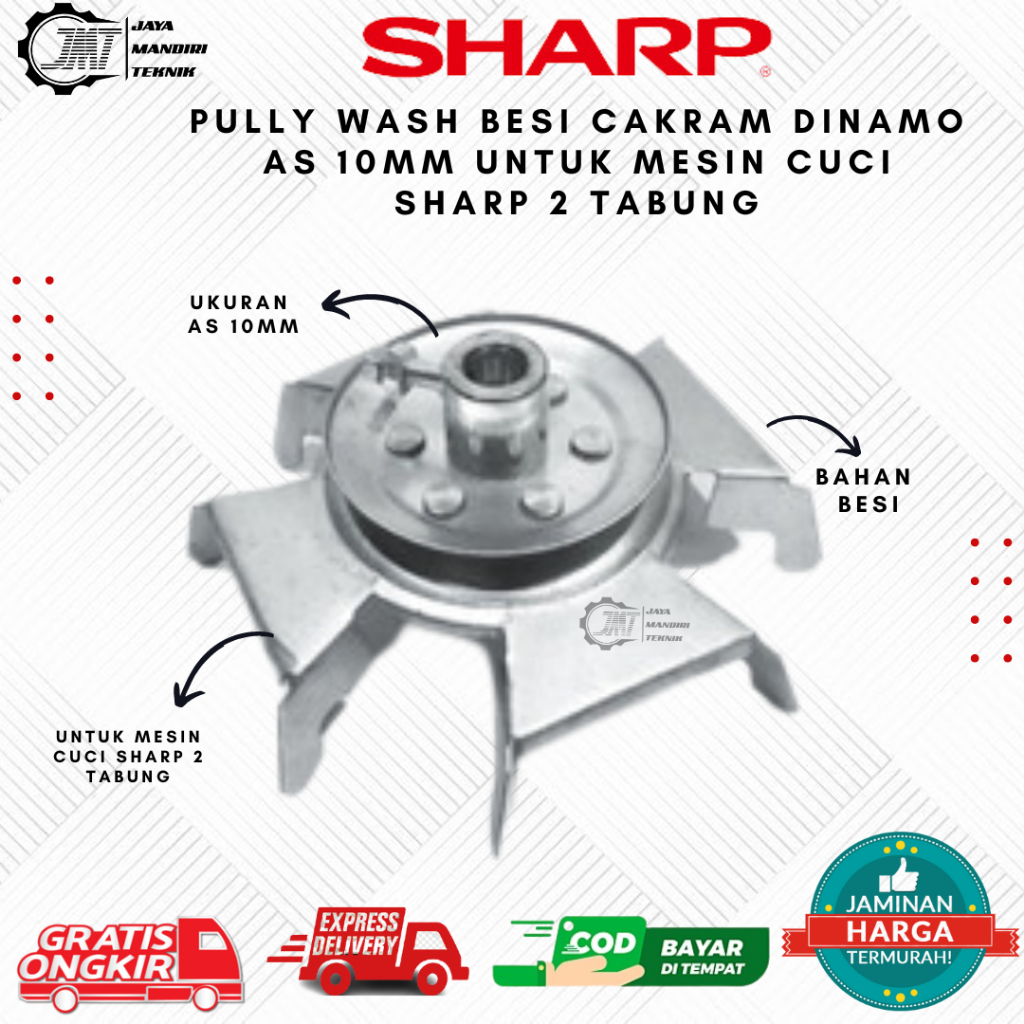 JMT - Pully Wash Besi Cakram Dinamo As 10mm Untuk Mesin Cuci Sharp 2 Tabung