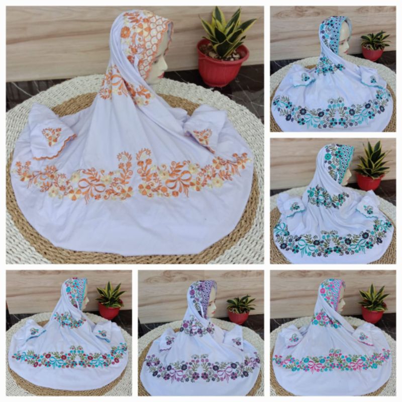 Mukena Terusan Dewasa Ala Santri Motif Bordir Bunga Pitaloka Terbaru Bahan Katun Polino Silk Mikro P