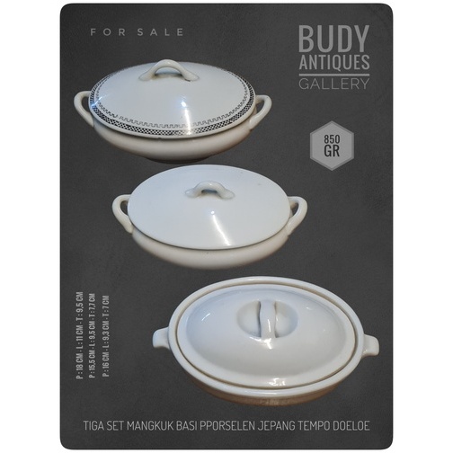 Tiga Set Basi Porselen Antik Jepang Ukuran Kecil