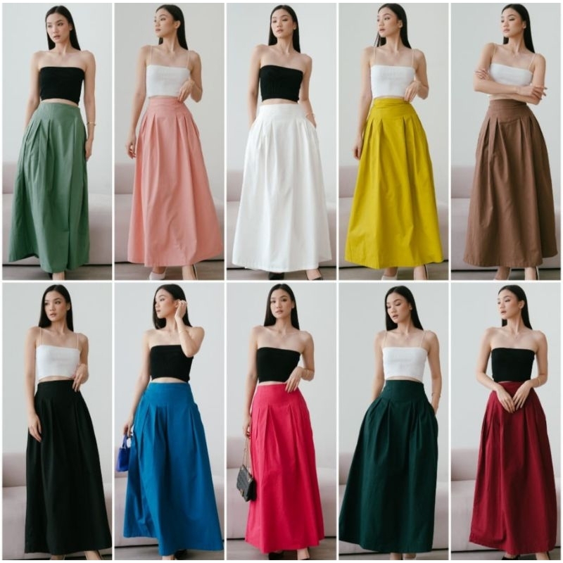 YZ4 RECOMMENDED RAMADHAN MYLIE VINTAGE MAXI LINEN UNIQLO POCKET PLAIN FLARE THICK LONG SKIRT / ROK