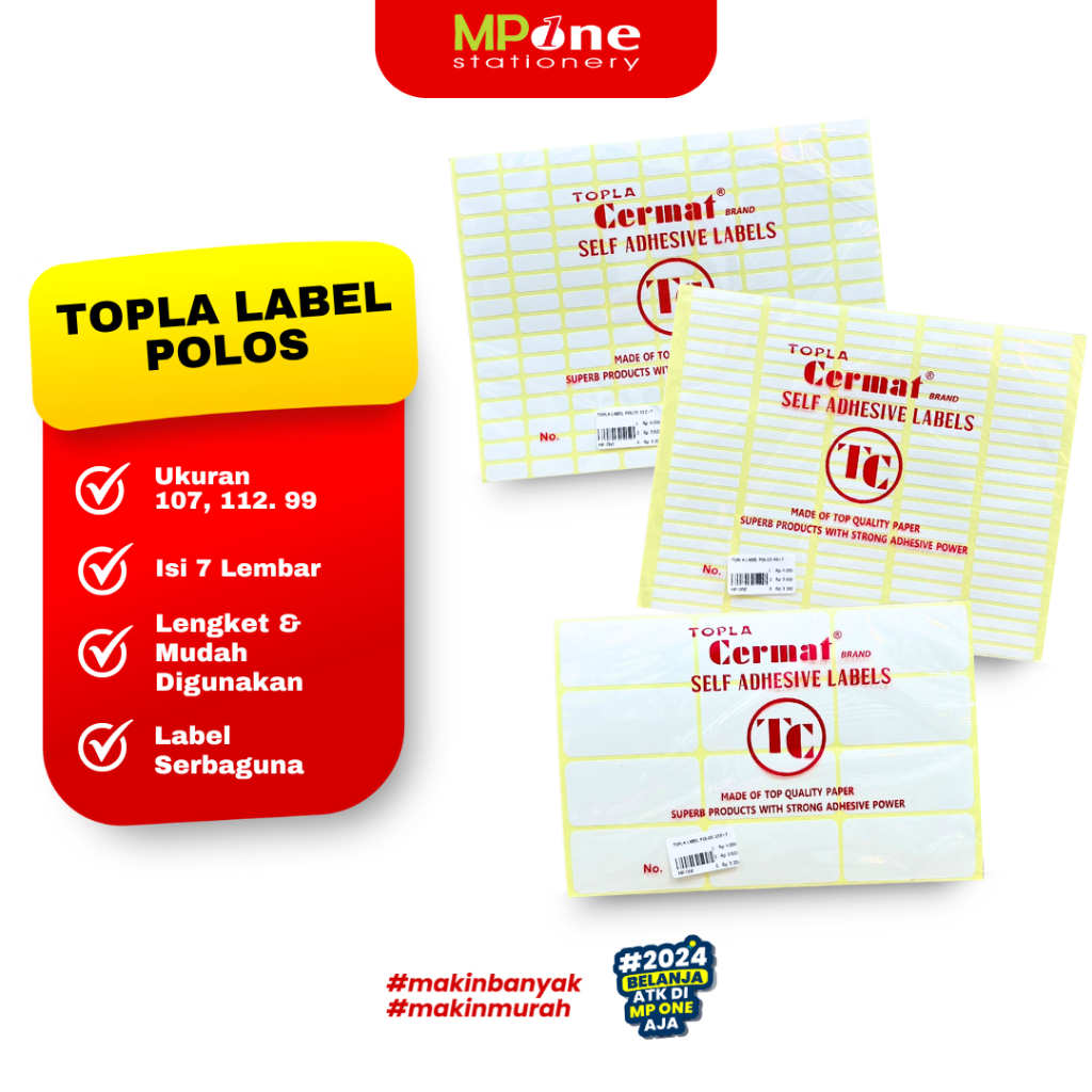 

(1 PACK) Topla Label Polos Putih No. 99, 103, 112 Isi 7 Lembar / Label Undangan, Stiker Label Merk Topla