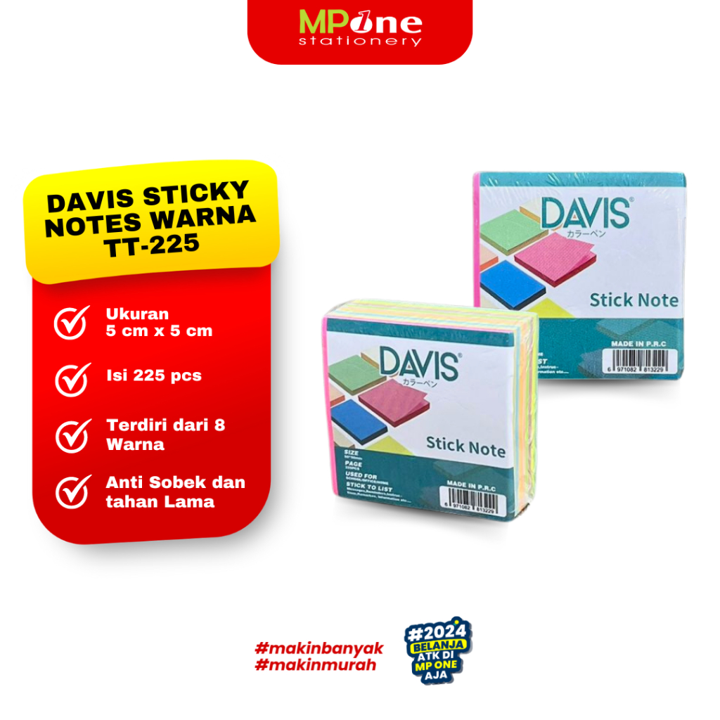 

(1 SHEET) Davis Sticky Note Mini TT225 5x5 mm Warna Warni Isi 225 Lembar / Memo Tempel Stik Notes Davis