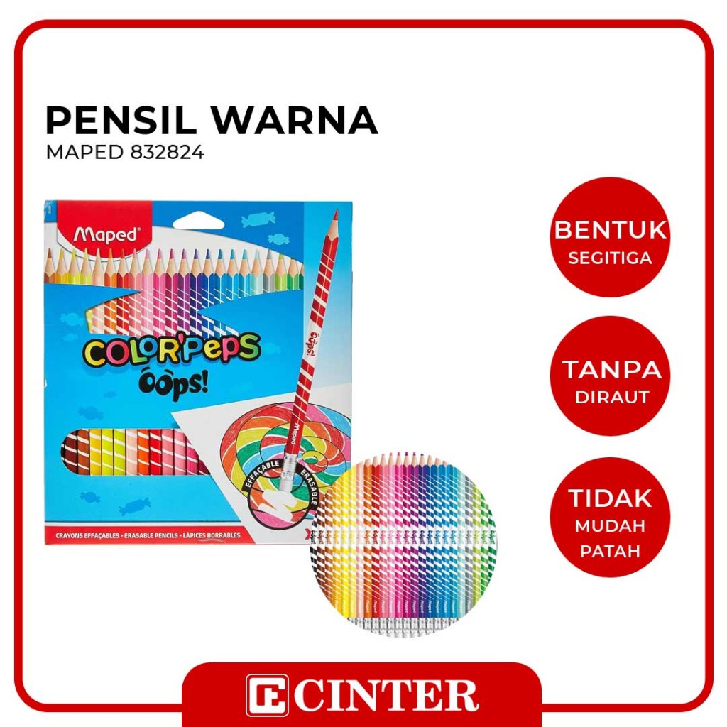 

MAPED - [FREE GIFT] PENSIL WARNA / PEWARNA COLOR PEPS OOPS ERASABLE SET 24 WARNA 832824