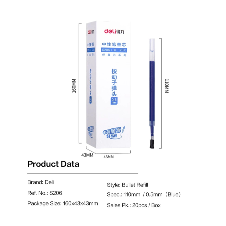 

Deli Gel Pen Refill Isi Ulang Pulpen Gel 0.5mm Biru Panjang Penulisan Hingga 400m S206