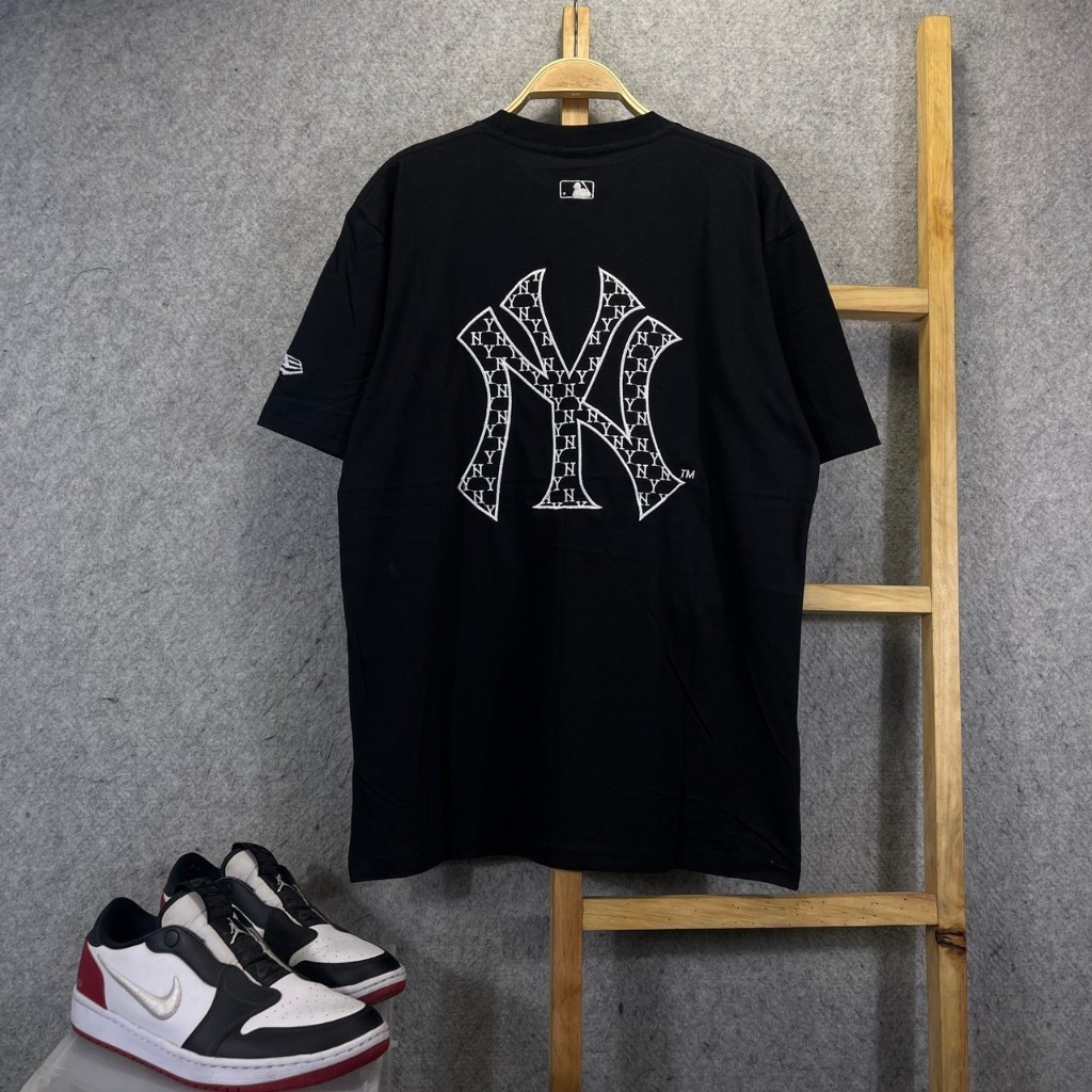 BAJU KAOS T-SHIRT NEW ERA NY NEW YORK LOGO MONOGRAM BORDIR BLACK
