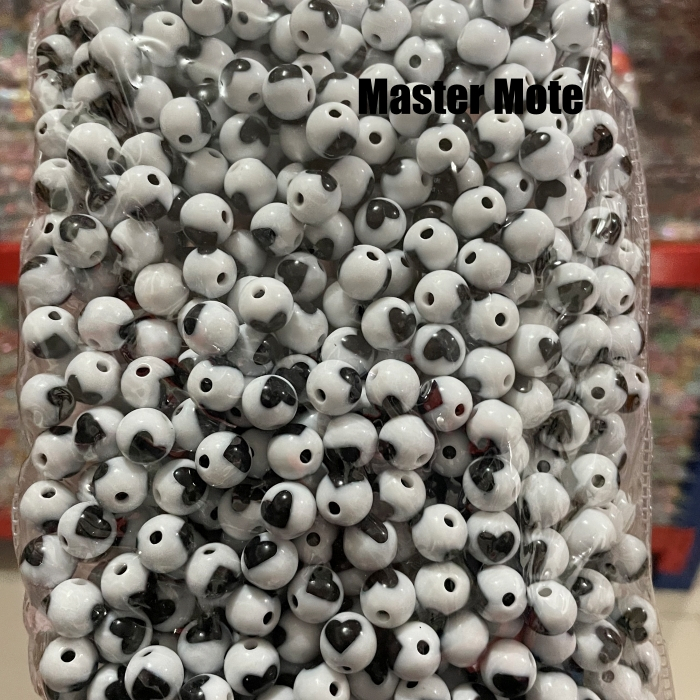 mote manik bulat putih love hitam 10mm manik premium